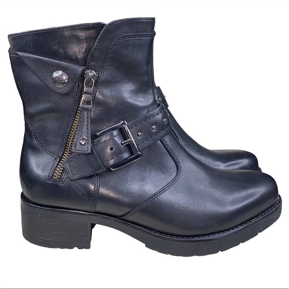 Earth drumlin leather black moto boot